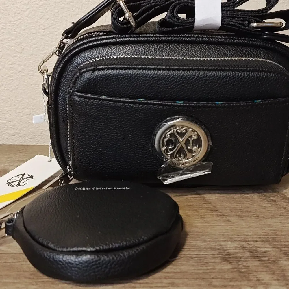 CXL by Christian‎ Lacroix Camera Bag Womens Black Eve Pebble Detachable Mini Zip